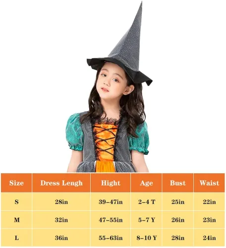 Vista 2 de Halloween Costumes for Girls Kids Pumpkin Witch Dress with Hat Toddler PrincessClothes Outfits Child Teen Orange Set Gift