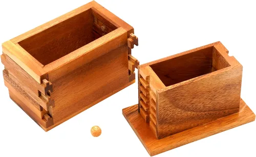 Vista 2 de BSIRI Caja de seguridad para rompecabezas, caja de rompecabezas secreta de madera con compartimentos ocultos, misterio ideal, caja de joyería