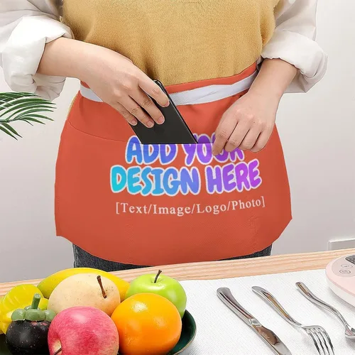 Vista 19 de AXKEUDO Delantal personalizado con bolsillos, delantales de cintura para camarera para cocinar en casa, restaurante, servir trabajo