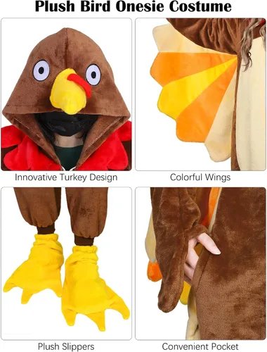 Vista 3 de AOTHSO Disfraz de pavo de Acción de Gracias para adultos, disfraz de pájaro de felpa con zapatos de animales, cosplay para mujeres y hombres