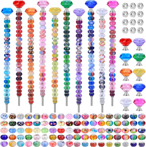 Vista 16 de Kit de 158 piezas de varitas de hadas de bricolaje para jardín, múltiples esquemas de color con cuentas europeas, cristales y puntas de diamante