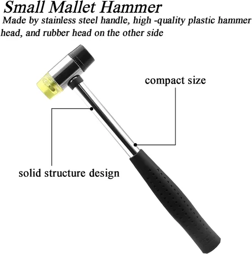Vista 4 de Martillo de mazo de goma suave de doble cabeza de 0.984 in, martillo de goma de nailon, mazo de metal con cabezal de conversión de 2 piezas