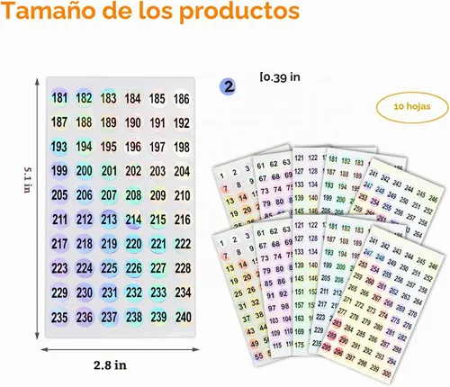 Vista 6 de 2 juegos de pegatinas numéricas (número 1-300), pegatinas holográficas autoadhesivas para organizar botellas de esmalte de uñas/palitos de muestra