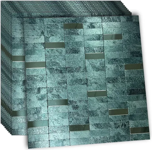 Vista 21 de XUANINY Azulejos de Mosaico de Aluminio Autoadhesivos para Despegar y Pegar, Pegatinas de Azulejos de Pared para Salpicadero de Cocina