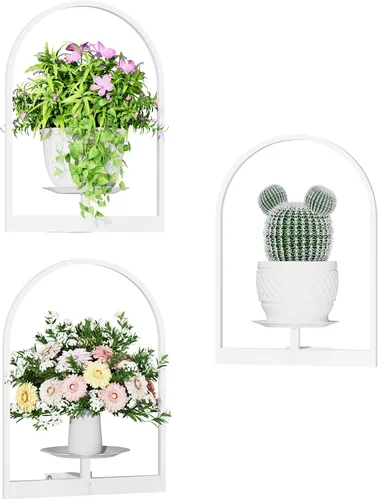 Vista 18 de Soporte para plantas de pared de metal negro, paquete de 2 soportes para plantas montados en la pared y soportes colgantes para macetas