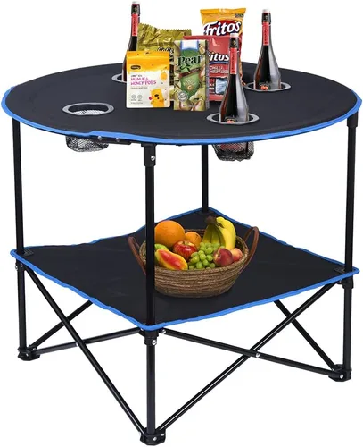 Vista 7 de LEADALLWAY Mesas de Camping Plegables Ligeras Mesa Portátil para Exteriores con 4 Portavasos y Bolsas de Transporte para Picnic al Aire Libre, negro