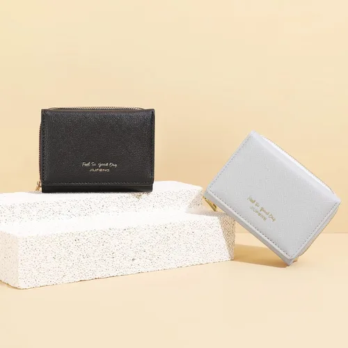 Vista 8 de JIUFENG Cartera corta con bloqueo RFID para mujer, multiusos, con cremallera, plegada, monederos, bolsas para múltiples tarjetas, organizador