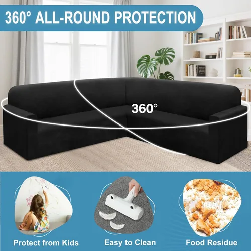 Vista 5 de HDCAXKJ Fundas de sofá seccional de esquina de terciopelo elástico en forma de L, juego de fundas deslizantes suaves y gruesas en forma de U