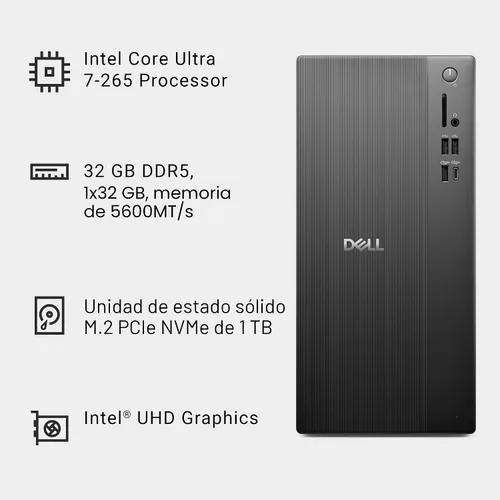 Vista 10 de Dell Escritorio en torre, Intel Core Ultra 7-265, 32 GB de RAM, Windows 11