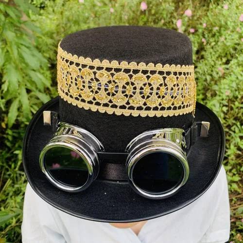 Vista 6 de Steampunk - Sombrero superior con gafas cadenas de encaje 228in