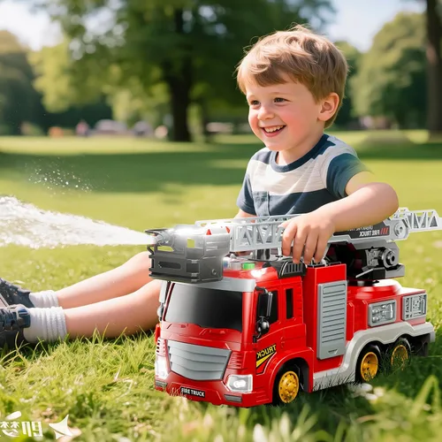 Vista 7 de JUKUDAHU Camión de bomberos de juguete para niños de 3, 4, 5, 6, 7, 8 años, juego de camiones de bomberos con escalera giratoria, sonido y luz