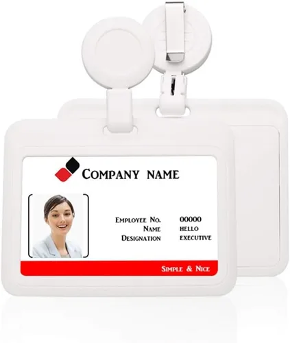 Vista 4 de Funda para tarjetas de identificación horizontal con clip de carrete retráctil, resistente, tarjetas de crédito, suministros de oficina (negro)