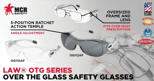 Vista 8 de MCR Safety OG110AF lentes de policarbonato de seguridad antiniebla con patas negras.