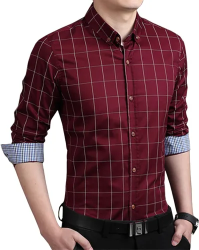 Vista 3 de LOCALMODE Camisa de vestir de manga larga 100% algodón para hombre, ajuste delgado, con botones