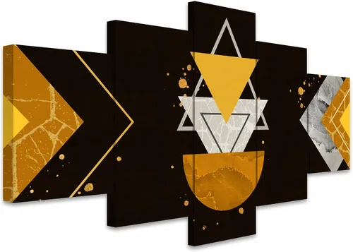 Vista 2 de SIGNWIN Lienzo grande para pared, efecto geométrico de mármol, triángulo dorado, polígono, paisaje, formas abstractas, arte digital, arte moderno