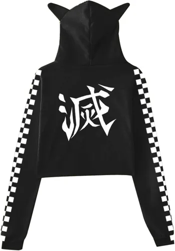 Vista 2 de Girls Anime Hoodie Cosplay Cute Cat Ears Novelty Cropped Sweatshirt