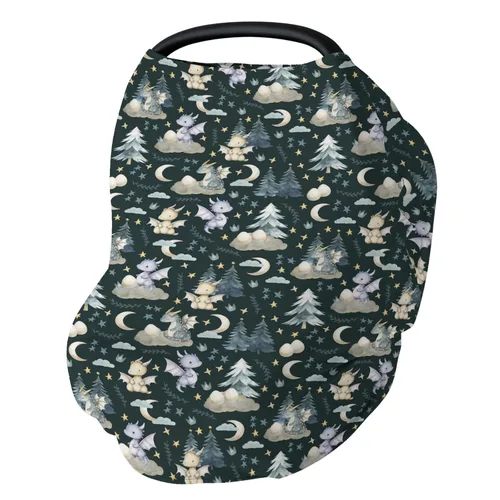 Vista 11 de Funda de asiento de coche de dragón y caballeros de cuento de hadas para bebés, dragones de fantasía, castillo de princesa, funda elástica 5 en 1