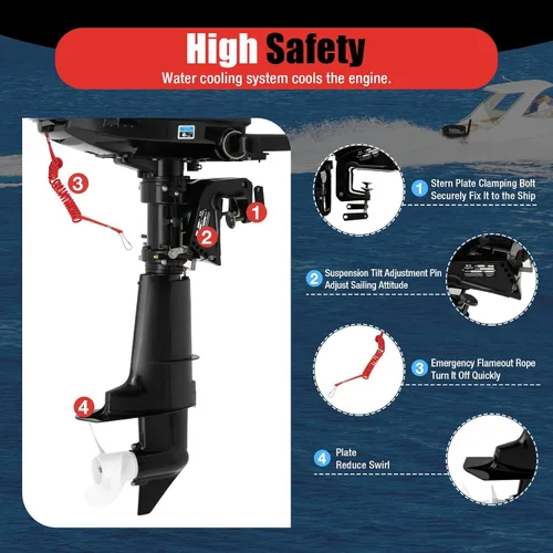 Vista 7 de Motor fuera de borda de 4 tiempos, motor de barco de pesca resistente de 6.5 HP, motor fuera de borda inflable, motor de barco de gasolina de 123 CC