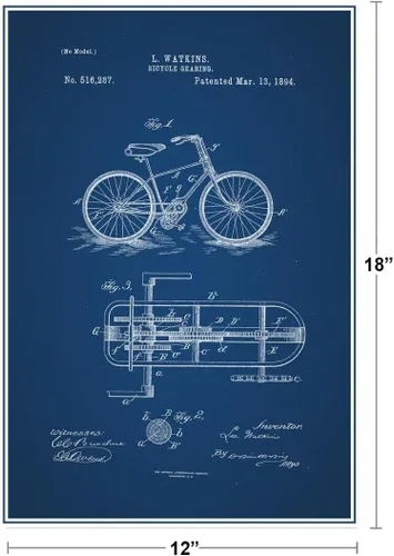 Vista 3 de Póster de patente oficial de engranajes de bicicleta de 12 x 18 pulgadas