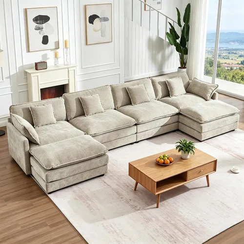 Vista 12 de Sofá modular modular con otomano: sofá moderno en forma de L de 76.7 pulgadas, cómodo sofá biplaza, sofá de 3 plazas de felpilla con almohada