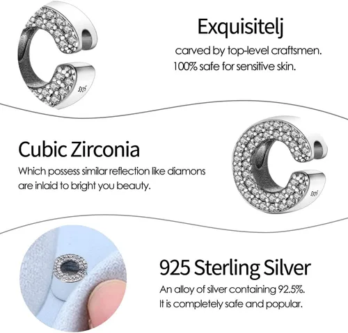 Vista 6 de Dijes con iniciales del alfabeto, letras completas de la A a la Z, plata de ley 925, circonitas cúbicas, colgantes para pulseras europeas Pandora