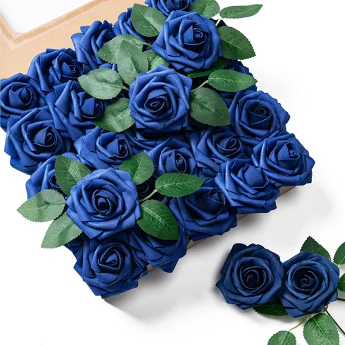 Vista 8 de Aegero Flores artificiales, 25 rosas falsas de espuma con tallos para ramos de boda, centros de mesa de despedida de soltera, arreglos, mesas