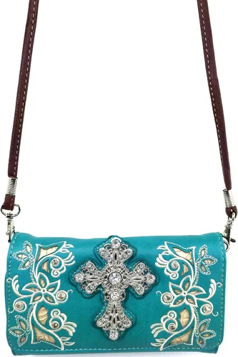 Vista 3 de Justin West - Muñequera con diseño de cruz floral bordada con corte láser y correa larga