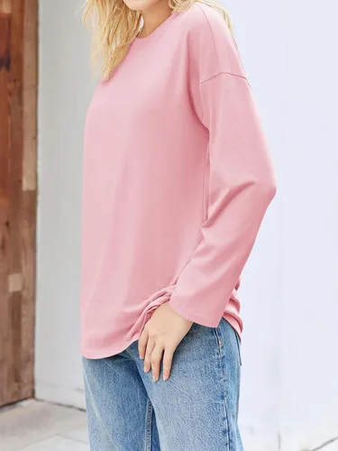 Vista 61 de Fisoew Camisetas de manga larga para mujer, holgadas, casuales, con cuello redondo, blusa suave