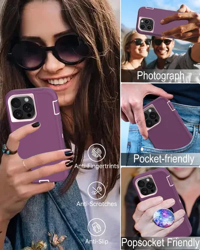 Vista 2 de Funda para iPhone 15 Pro con protector de pantalla de vidrio templado, protección contra caídas de 16 pies, con cubierta de puerto a prueba