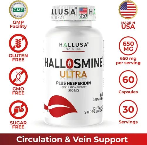 Vista 7 de Hallusa Natural Hallosmine Ultra Diosmin 500mg y Hesperidina 150mg – Piernas pesadas, hinchazón y vena – Suplementos para la circulación sanguínea