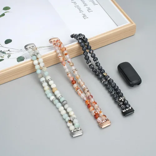 Vista 5 de Wongeto Compatible con correas Fitbit Luxe, pulsera elástica de perlas estirable de moda hecha a mano para mujeres, correa de reemplazo