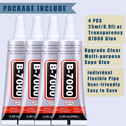 Vista 2 de B7000 - Pegamento para joyería, 4 piezas x 25 ml, B-7000 pegamento transparente super adhesivo multifunción, adhesivo industrial transparente