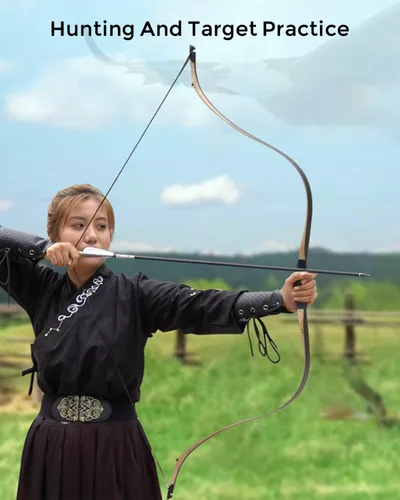 Vista 5 de PMZ 58" Traditional Recurve Bow, Horse Hunting Bow Ming Bow 20-50lbs