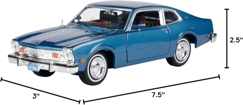 Vista 10 de 1974 Maverick 1:24 Modelo de réplica fundida a presión por Motormax Forgotten Classics Series 79042 (azul)