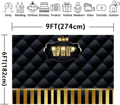 Vista 2 de Telones de fondo VIP dorados de 9 x 6 pies, rayas doradas copetudas, color negro, fondos para fotografía, eventos, paso, repetición, accesorios