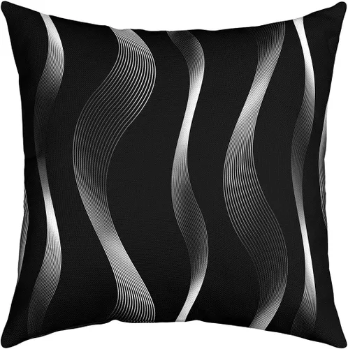 Vista 8 de Juego de 4 fundas de almohada geométricas a rayas de 16 x 16 pulgadas, fundas de almohada geométricas de rayas rojas, negras y grises para sofá