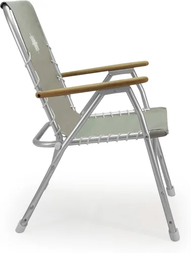 Vista 4 de Juego de 2 sillas de barco con respaldo alto, cubierta gris plegable, muebles de teca de aluminio marino M150G