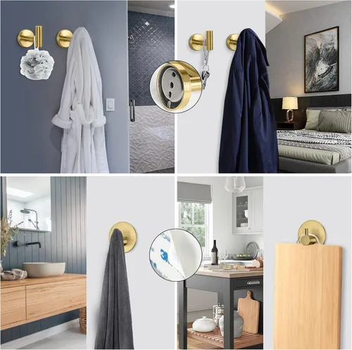 Vista 6 de NearMoon Juego de accesorios de baño SUS 304 de acero inoxidable grueso, incluye toallero de 16 pulgadas, soporte para papel higiénico, ganchos Oro