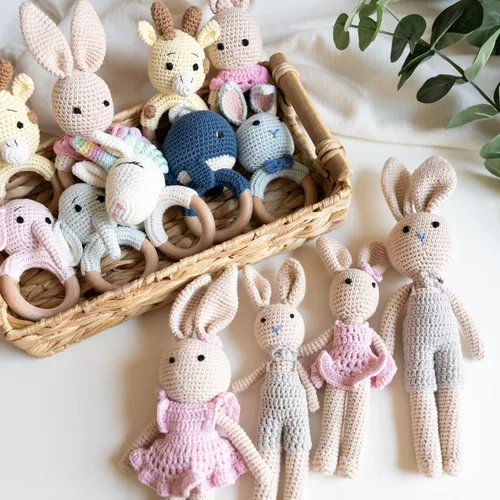 Vista 6 de Bunny Family, Bunny Dad Muñeca de Peluche de Ganchillo, Muñeca Amigurumi para Bebé/Niño Pequeño