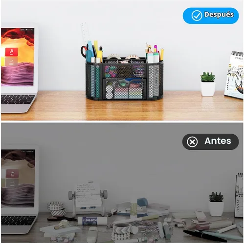 Vista 5 de Organizador para escritorio EasyPAG, malla metálica, 9 compartimentos, gavetas para escritorios con bandeja, Negro