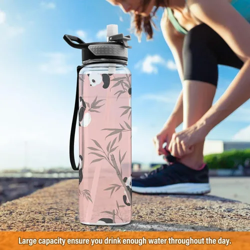 Vista 6 de Cute Animal Panda Peach Leakproof and BPA Free Sports Insulated Water Bottle with Straw Lid Vacuum Insulated for Travel, Camping, Sports 20 oz termo