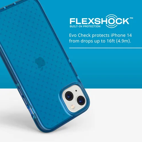 Vista 3 de Tech21 iPhone 14 Plus Evo Check - Funda protectora delgada y absorbente de golpes con protección FlexShock de 16 pies contra caídas múltiples y Azul