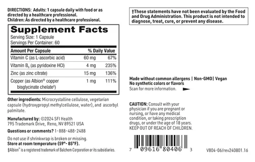 Vista 5 de Klaire Labs SFI Health Zinc Plus Suplemento de apoyo inmunológico, citrato de zinc con cobre, vitamina B6 y vitamina C, hipoalergénico (60 cápsulas)