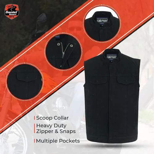 Vista 5 de Daniel Smart Men Denim Vest Scoop Collar Motorcycle Vest for Men with Inside Carry Pockets & Hidden Zipper