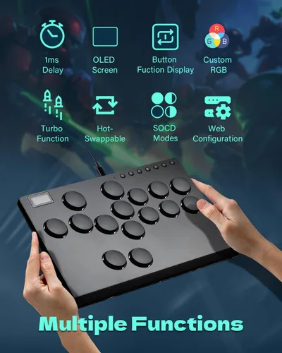 Vista 3 de JZW-Shop All Metal Arcade Stick M16, controlador de arcade con todos los botones para Switch, PC, PS4, PS3, Steam Deck, Arcade Fight Stick Joystick
