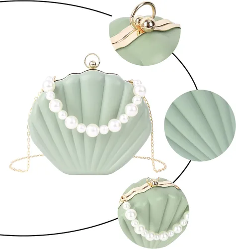 Vista 4 de Bolso de noche de concha de mar para mujer, bolso de hombro con correa de cadena de sirena, bolso de mano