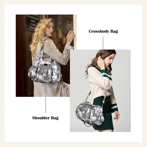 Vista 6 de Angel Kiss Bolsos de mano para mujer, de piel sintética suave, bolsas de hobo grandes para damas, asa superior, bolso de hombro, bolso con asa