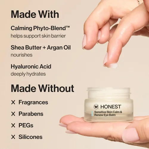 Vista 3 de Honest Beauty Sensitive Skin Calm Renew Bálsamo para ojos, hidratante, reafirmante, hipoalergénico, sin fragancia, vegano, 0.5 onzas