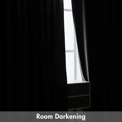 Vista 4 de MIULEE - Juego de 2 paneles de cortinas negro opacas y térmicas de terciopelo para la sala de estar y dormitorio, con bolsillo para cortinero, de 63
