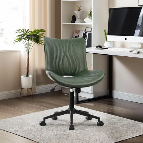 Vista 11 de Silla de oficina, silla de escritorio sin brazos con ruedas, ergonómicas y cómodas sillas de trabajo para computadora en casa, silla de tocador